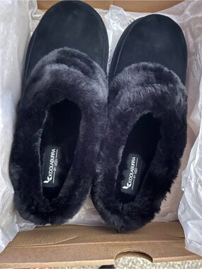 Koolaburra Black Plush Faux-Fur Slip-On Slipper shoes sz 9